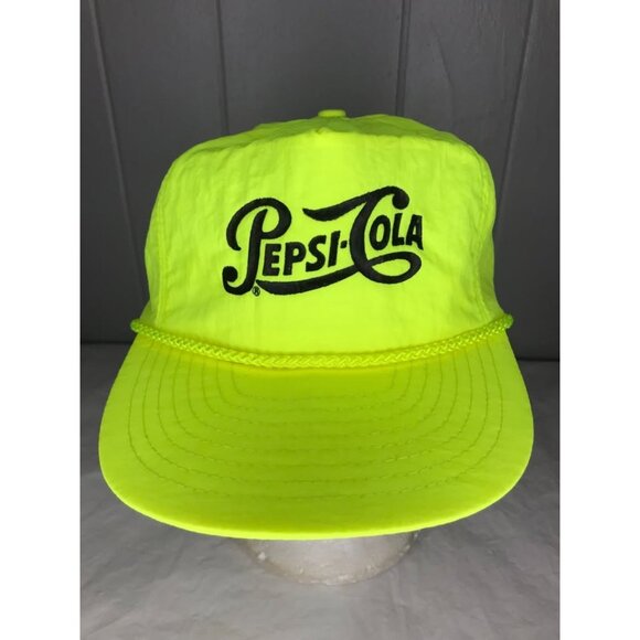 Vintage Pepsi Cola Rope nylon neon yellow adjustable hat cap - Picture 1 of 6